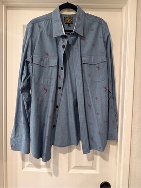 Lucky Brand Men's Light Blue Nautical Embroidered Button-Down Shirt
